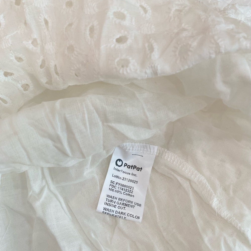 A-Line White Flutter Short Sleeve Eyelet Lace Embroidery Cotton Midi Dress - Picture 6 of 15